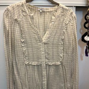 Joie sheer tunic top in ivory with dark grey